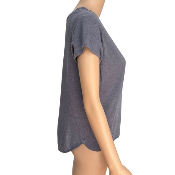 Tahari 100% linen gray Top shirt Linen Asymmetrical Hem Short Sleeve size M - Picture 2 of 7